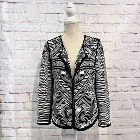 NIC+ZOE Zig-Zag‎ Checkered Geometric Print Knit Cardigan Size Small Cotton - Picture 1 of 11